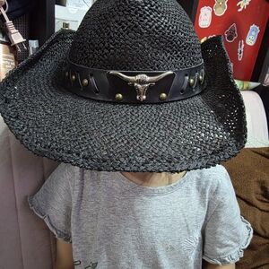 Black Western Style Hat with Bull Emblem